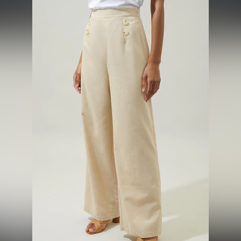 NWT Sugarlips Tan Pinstripe High-Waisted Pants